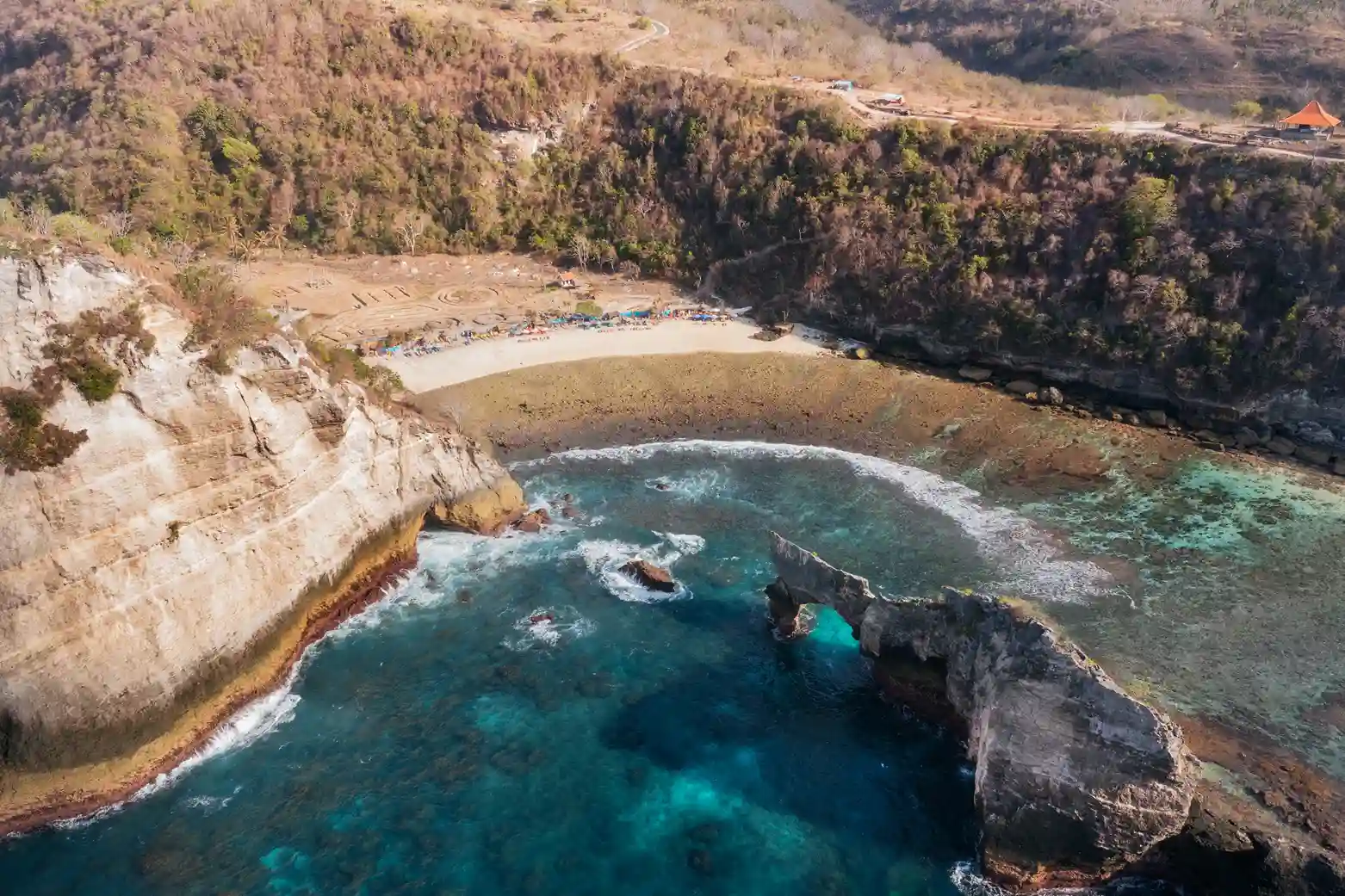 Aerial view of the cliffs above Atuh Beach, Nusa Penida