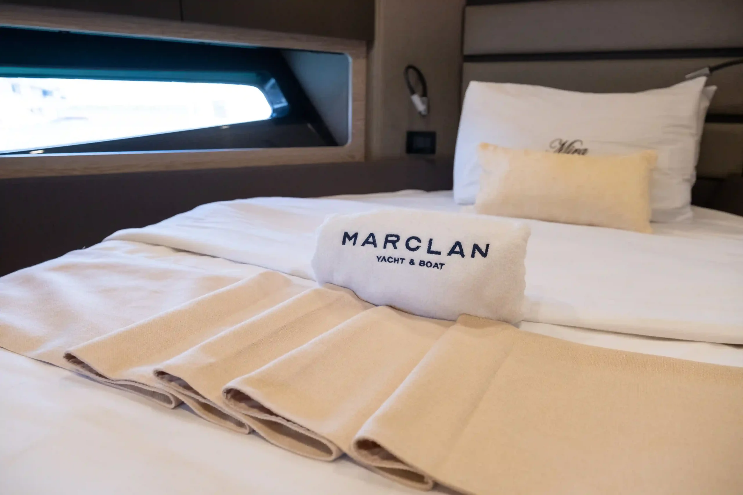 A made-up berth in a yacht cabin